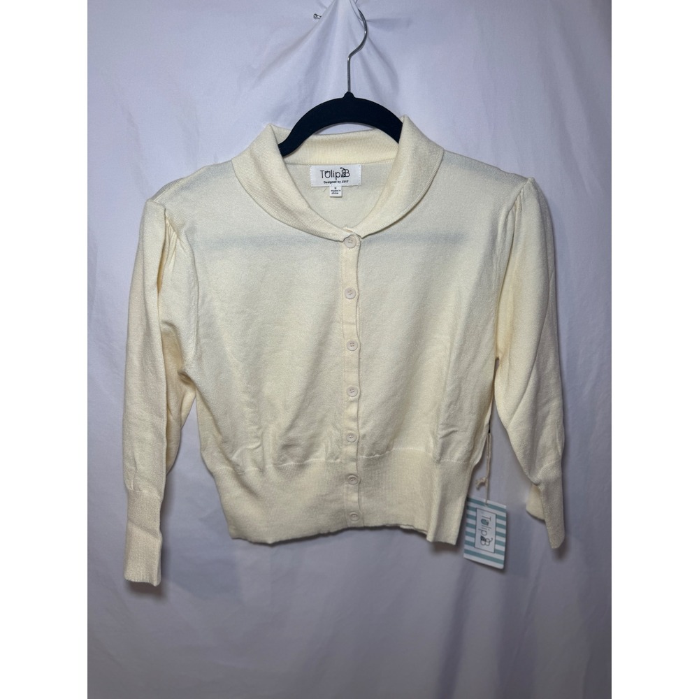Tulip B Peter Pan Collar Cardigan Womens M Cream Coquette Preppy NWT